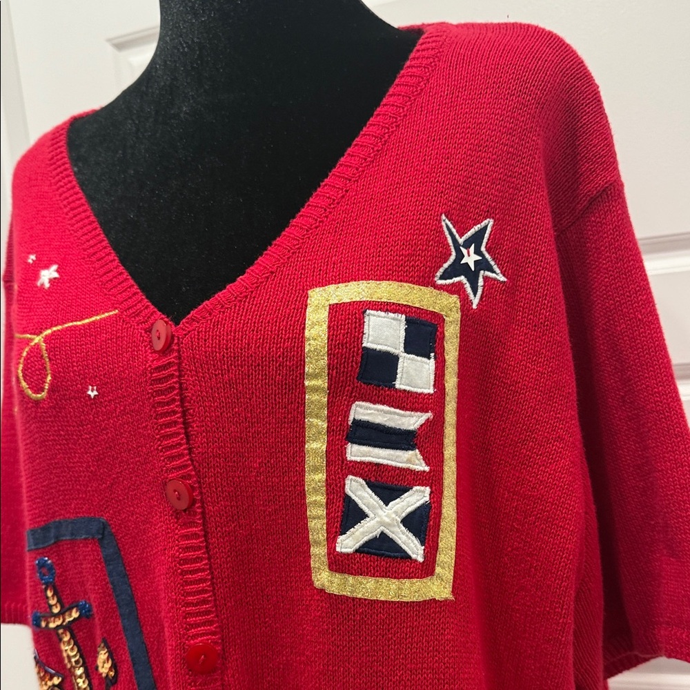 Susan Graver Red Nautical Cardigan - Picture 6 of 12